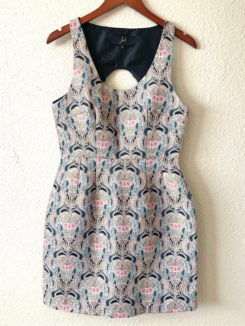 Frock with Keyhole Back - Multicolor Floral Jacquard Dress